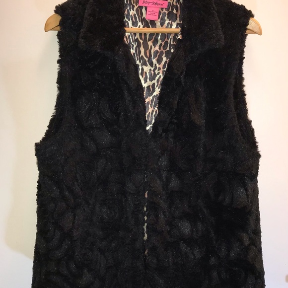 BETSEY JOHNSON Faux Fur Vest Black Fuzzy Leopard Lined size XL  BARBIECORE - Picture 2 of 14